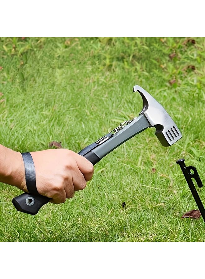 Grey Heavy Duty Camping Hammer with Tent Peg Remover and Suspension Strap - Image 1